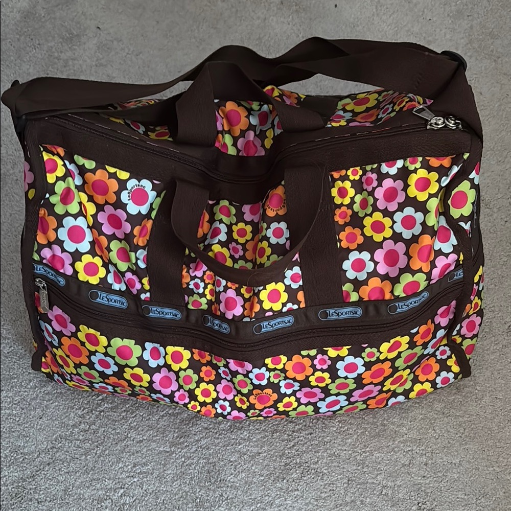 Lesportsac Pink and Yellow Travel Bag Floral Design